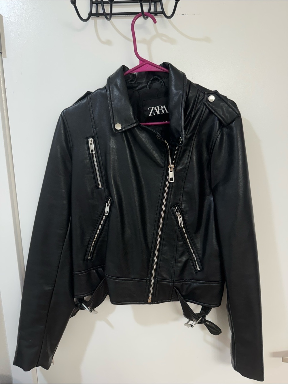 Zara Black Faux Leather Biker Jacket